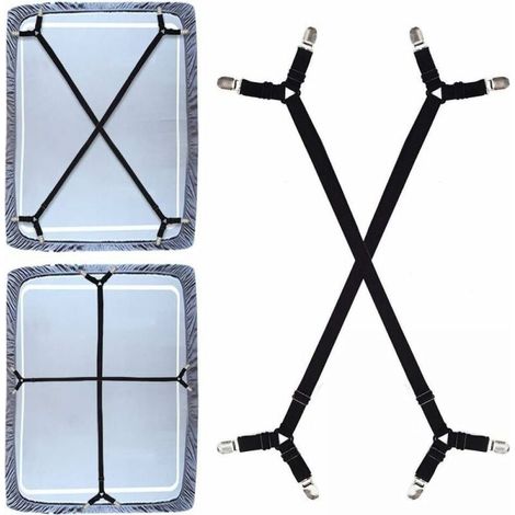 Sangles de Drap de Lit - Bandes Élastiques Réglables avec Pinces Métalliques - Pour Matelas Carrés Tous Formats - 2 Pièces