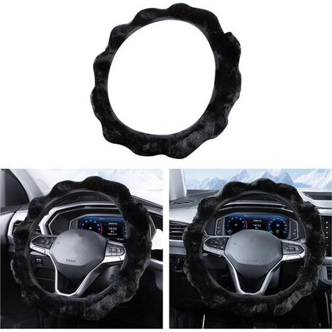 Plüsch Lenkradbezug Universal Anti-Rutsch Warm für Winter Schwarz (1/5)