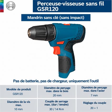 Perceuse Visseuse sans Fil 12V Mandrin 10 mm 2 Vitesses GSR 120 machine seule 2 kg – Livraison gratuite