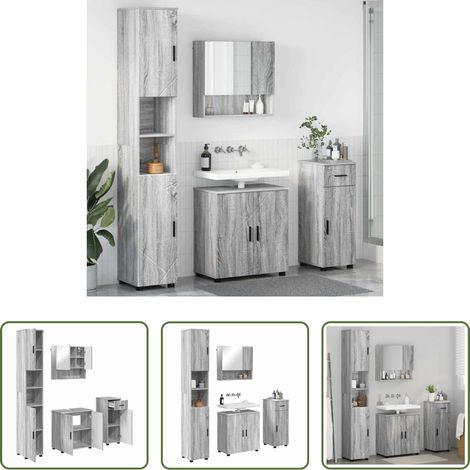 Badezimmer Einrichtung - Badezimmermöbel-Set 4 pcs Graues Sonoma Holzwerkstoff & Metall (1/5)