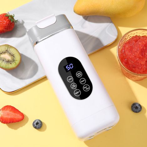 Batidora eléctrica portátil con 12 cuchillas, pantalla digital y puerto de carga USB – Batidora de viaje blanca para batidos – 420 ml, 50 W, ABS (1/5)