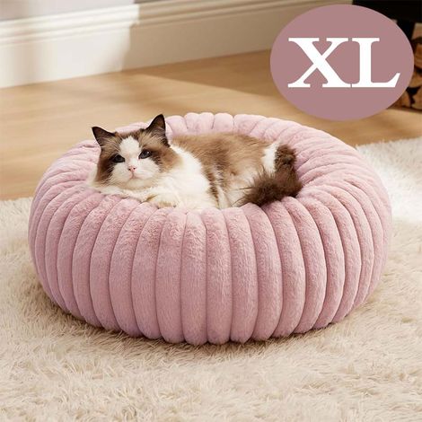 Tapis pour animaux taille XL - Diamètre 80 cm - Lavable en machine - En velours côtelé - Fond antidérapant - Pour chiots et chats - Rose (1/5)