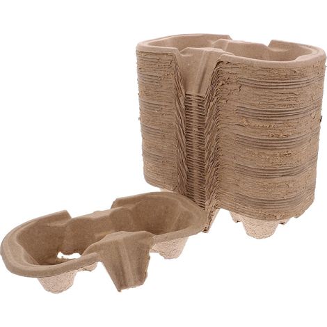 Takeaway Cup Holders 50 Pieces Tray Drink Holders Disposable Paper Pulp Holder Cups Takeaway for 2 Cups Beverage Delivery Restaurants Picnics (1/5)