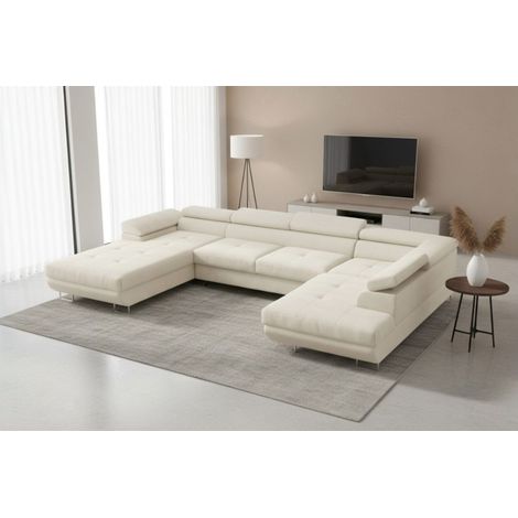 Wohnlandschaft Schlafsofa GIANLUCA in Stoff Gerra Ecru Ottomane 105 cm Links (1/5)