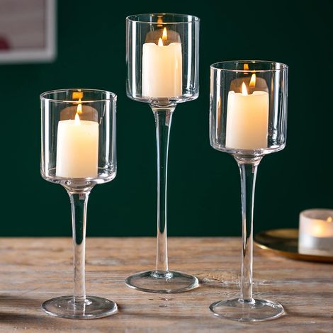 3 Pièces Bougeoir en Verre, Chandelier Support pour Bougies Piliers Chauffe-Plat Transparent, Moderne Candélabre Photophore pour Table Deco Salon Maison Cadeaux de Mariage Fêtes (1/5)