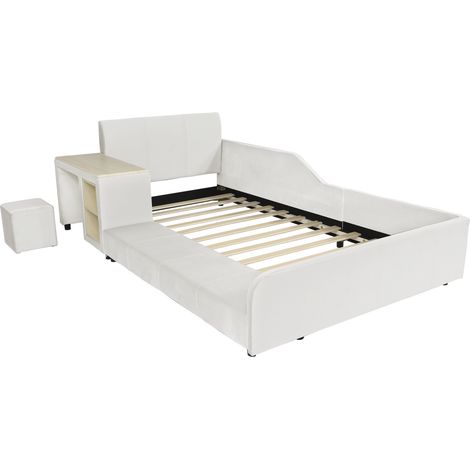 Kinderbett 90x200 cm aus weißem Samt mit Schreibtisch, Hocker und Regal (1/5)