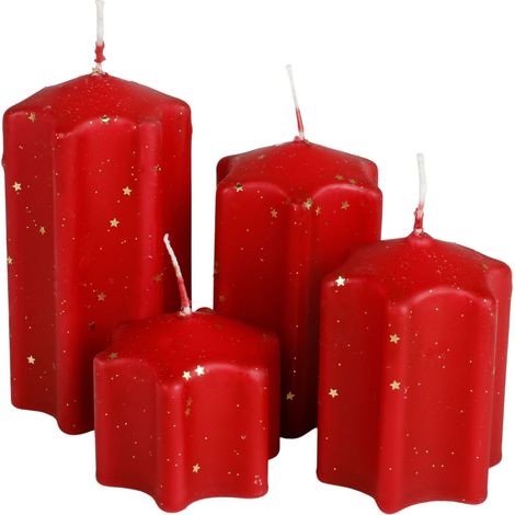 4er Adventskerzen rot Stumpenkerzen Weihnachtskerze Stufenkerzen Stumpen Kerze Stern