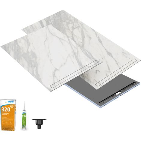 Receveur à carreler 120 x 90 WEDI Fundo riolito neo + revêtement Top marble white + colle + ecoulement vertical + kit étanche