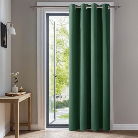 Rideaux isolants et occultants, 132 x 214 cm (largeur x hauteur), adaptés aux salons et aux chambres, design perforé moderne, vert foncé, 1 pièce. (1/5)