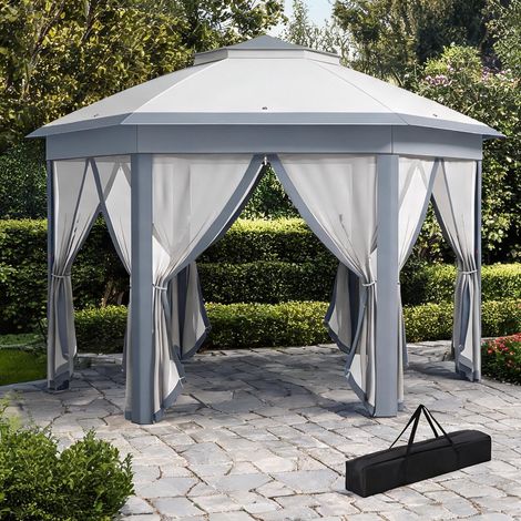 Store banne gris en poliéster métal 405 x 340 x 285 cm (1/5)