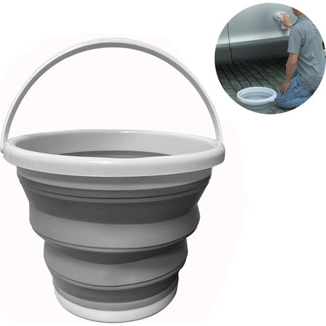 Seau pliable avec poignée, seaux pliables portables pour le nettoyage, récipient à eau peu encombrant pour le jardinage, le camping, la pêche, la survie en plein air, rond (1/5)
