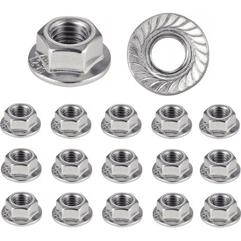 Tuercas de acero inoxidable con brida dentada M4  Tuercas con brida y arandela para tornillos de 4 mm de diámetro  Tuercas hexagonales autoblocantes DIN 6923 / ISO 4161  Tuercas de seguridad de acero  (1/5)