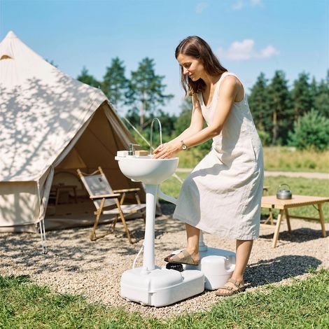 Lavabo de camping portable avec 2 roues, réservoir d'eau 17L et réservoir à savon 2.5L, 83x50x103cm (1/5)