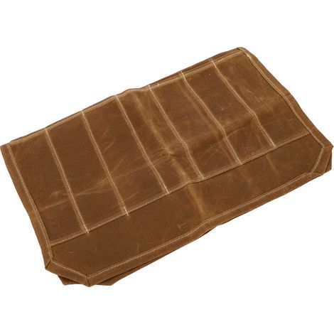 Sac à couteaux en toile cirée à 7 poches, sac à couteaux de cuisine pliable professionnel, camping et barbecue, couleur kaki. (1/5)