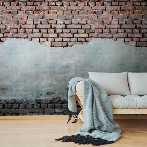 Fototapete Profhome 383341 heißgeprägte Vliestapete glatt mit Ziegelsteinen matt rot grau weiß schwarz 1,59 m x 2,8 m