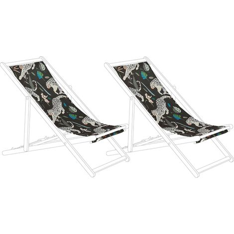 Set of 2 Sun Lounger Replacement Fabrics ANZIO/AVELLINO 113 x 44 cm Black