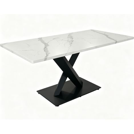 ELVMI Esstisch für 6 Personen aus MDF und Metall, für Küche, 160 x 80 x 75 cm, Weiß und Schwarz (1/5)