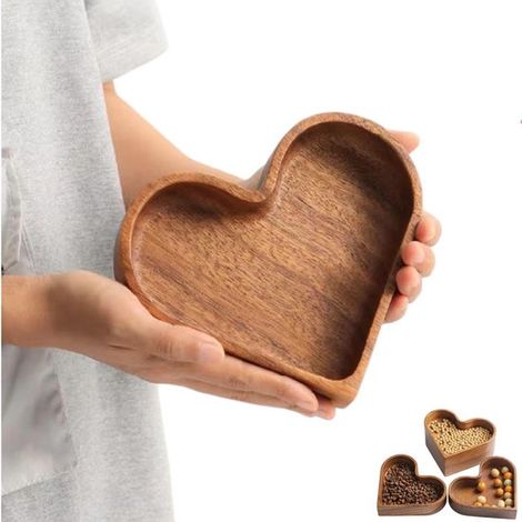 Bol à fruits secs - Bol à fruits secs en bois - Bol en bois en forme de cœur - Mini assiette en bois en forme de cœur - Marron - Bol en forme de cœur - Bol à goûter - Bol à bonbons - Bol à noix marron (1/5)