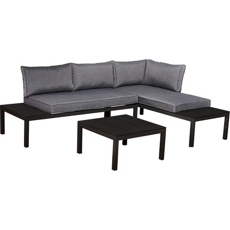 Set di mobili da giardino a 4 posti Corfou grigio e nero