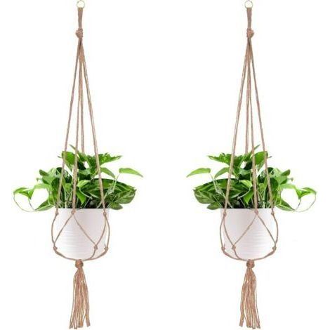 BUNTHAUS 2 Paquets Suspension Plante, Pot Suspendu Plante, pour Suspendre Pot de Fleur Suspension Suspendue Décoration Balcon Maison, 4 Jambes en Corde, 105 cm (1/4)