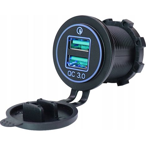 Cargador USB 2xA QC 3.0 para carga rápida integrada de 36W (azul) (1/5)