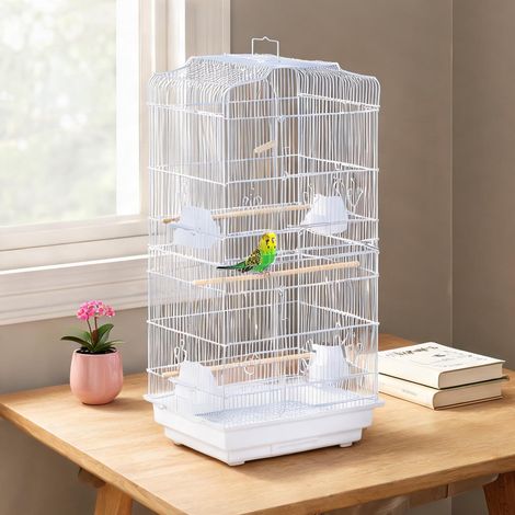 Cage pour oiseaux blanc en métal 46,5 x 35,5 x 92 cm (1/5)