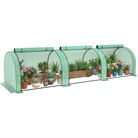 Mini-Gewächshaus, Tomatengewächshaus, 3,5 m (L) x 1 m (B) x 0,8 m (H), Stahl, hochdichtes PE (140 g/m²), UV-beständig, 3 Fenster, Grün