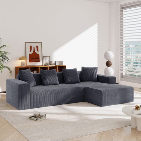 Sofá modular chaise longue profundo de pana gris salón OKMYHOME (1/5)