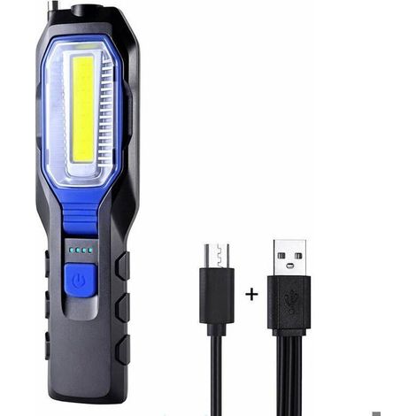 Baladeuse LED Rechargeable, Lampe de Travail Portable LED Rechargeable Puissante Lampe Aimantée USB 2800mAh Batterie COB, Crochet (1/4)