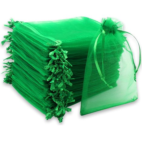 100 sachets en organza vert foncé, 10 x 15 cm, pochettes à bijoux, sachets cadeaux, pochettes à bijoux, sachets à bonbons pour les fêtes, les mariages et Noël, cordon en satin (1/5)