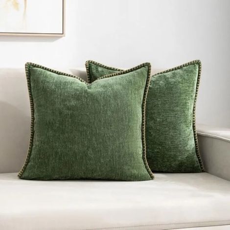 Set mit 2 Kissenbezügen 30×50 cm, grün, weicher Chenille, Landhausstil (1/4)