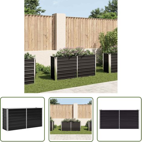 The Living Store Lit surélevé de jardin Anthracite 160x40x77 cm Acier galvanisé - Jardinière - Bac De Plantation - Pot De Fleurs Extérieur - Fleurissement - Décoration Jardin (1/5)