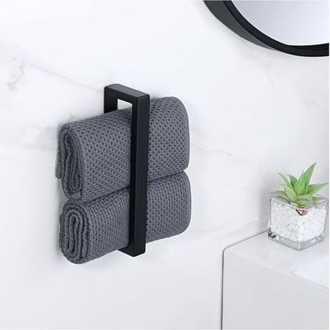 Black Bathroom Towel Rings (Rectangular, 24.5cm), Stainless Steel Wall Mounted Towel Rings (1/4)
