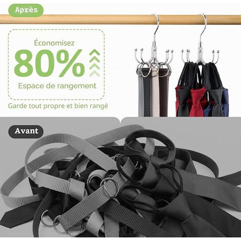 Porte Ceinture, Rotatif MéTal Porte Ceinture Dressing, Rangement Ceinture, Cintre Ceinture Penderie, Argent (1/2)