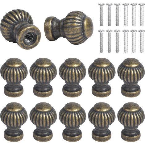 Tiradores de metal en miniatura de bronce vintage, juego de 12 piezas, con cabeza redonda, para joyeros, cajones, armarios y alacenas. (1/4)