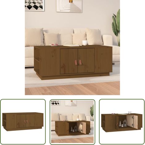 The Living Store Table basse Marron miel 100x50x41 cm Bois massif de pin - Table Basse - Meuble Salon - Table D'appoint - Table Latérale - Bois Massif (1/5)