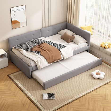 Letto a scomparsa 90x190 cm/90x200 cm, con decorazione a bottoni, rete a doghe in legno, telaio in metallo, letto imbottito in velluto - Grigio