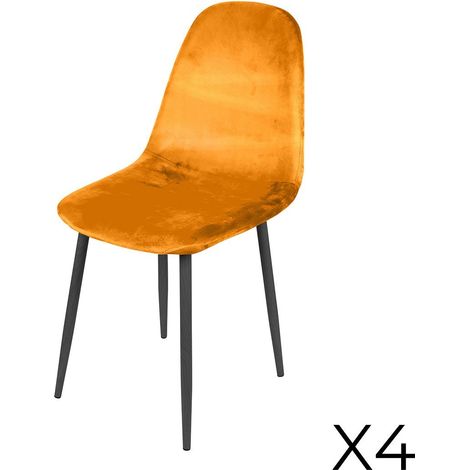 Set von 4 Stühlen LOLY, Sitz und Rückenlehne aus gelbem Samt, Struktur aus schwarzem Metall