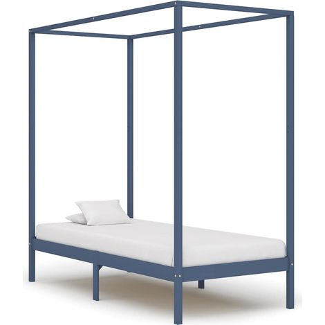 Cama con dosel sin colchón madera maciza gris 100x200 cm (1/5)