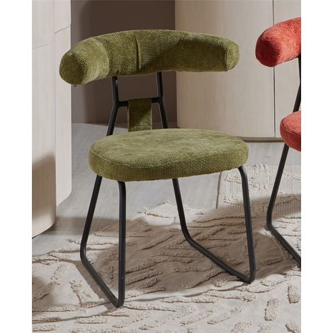 Chaise Kirk en chenille épaisse verte 58 x 58 x 76 cm (1/5)