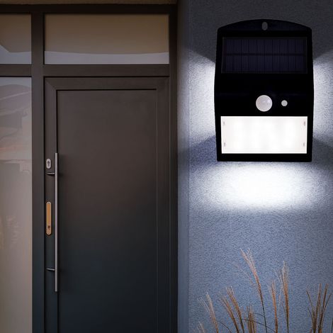 Wandlampe Wandleuchte Hauswandleuchte Solarlampe Solarleuchte, IP44 Wetterfest Bewegungsmelder Akku, schwarz, LED 1,5W 220Lm neutralweiß, LxBxT 14,5x9,6x7,9cm
