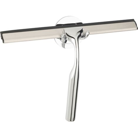 WENKO Terni Plus, raschietto per doccia, supporto a parete per il bagno, fissaggio senza foratura "Turbo Loc", in zinco - lama in gomma, 24,5x16,5 cm, lucido (1/5)