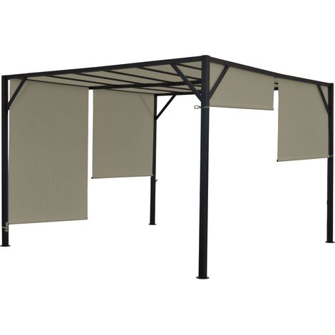 Pergola Beja, Garten Pavillon Terrassenüberdachung, stabiles 6cm-Stahl-Gestell + Schiebedach taupe 3x3m (1/5)
