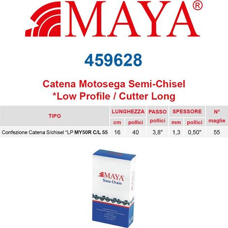 Catena confezionata LP 3/8&quot 1.3 mm - .050&quot 55 maglie senza antirimbalzo profilo Semi tondo lungo Maya - 459628