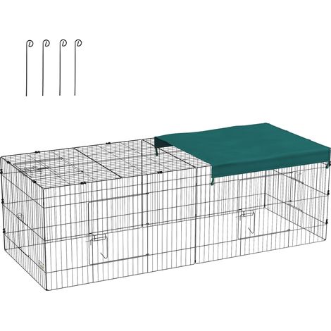 Cage modulaire en acier avec couvercle, idéale pour les lapins, les rongeurs et les petits animaux. Convient à une utilisation intérieure et extérieure. Dimensions : 220 cm (L) x 85 cm (l) x 70 cm (H) (1/5)