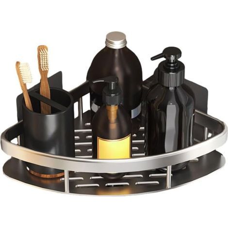 Adhesive shower caddy, no drilling required, wall-mounted, bathroom, double triangle, silver (1/5)