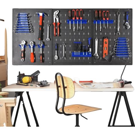 Support mural pour outils, 120 x 60 cm, 17 crochets inclus, rangement ajustable, design gain de place, facile à installer (1/5)