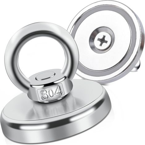 Zweiteiliger, superstarker Angelmagnet, 60 kg Zugkraft, 42 mm Durchmesser, superstarker Neodym-Magnet, Magnethaken, Magnet für industrielle und wissenschaftliche Anwendungen, Magnetangeln und Garageng