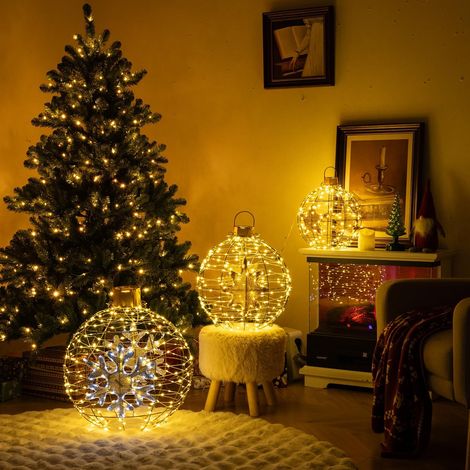 GOPLUS Décorations Noël Exterieur, Lot de 3 Boules Flacon Étoile Neige Noel Lumineuse, Suspendu/sur Pieds, 732 Lumières LED, Décorations de Fête, pour Intérieur Extérieur