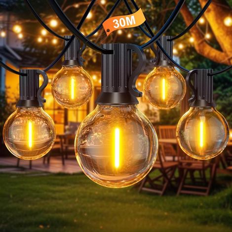 Guirlande Lumineuse 30M, Guirlande Guinguette avec G40 50+2 LED Ampoules, Imperméable Guirlande Lumineuse Extérieur pour Terrasse Eté Jardin Patio Fête Mariage Pergola